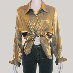 Vintage 90s Metallic Bronze Long Sleeve Button Down Collared Holiday Shirt XL